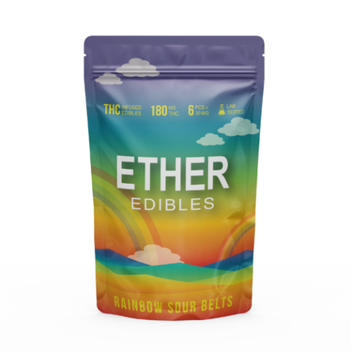 Alternative view of Rainbow Sour Belts by Ether Edibles (180mg)